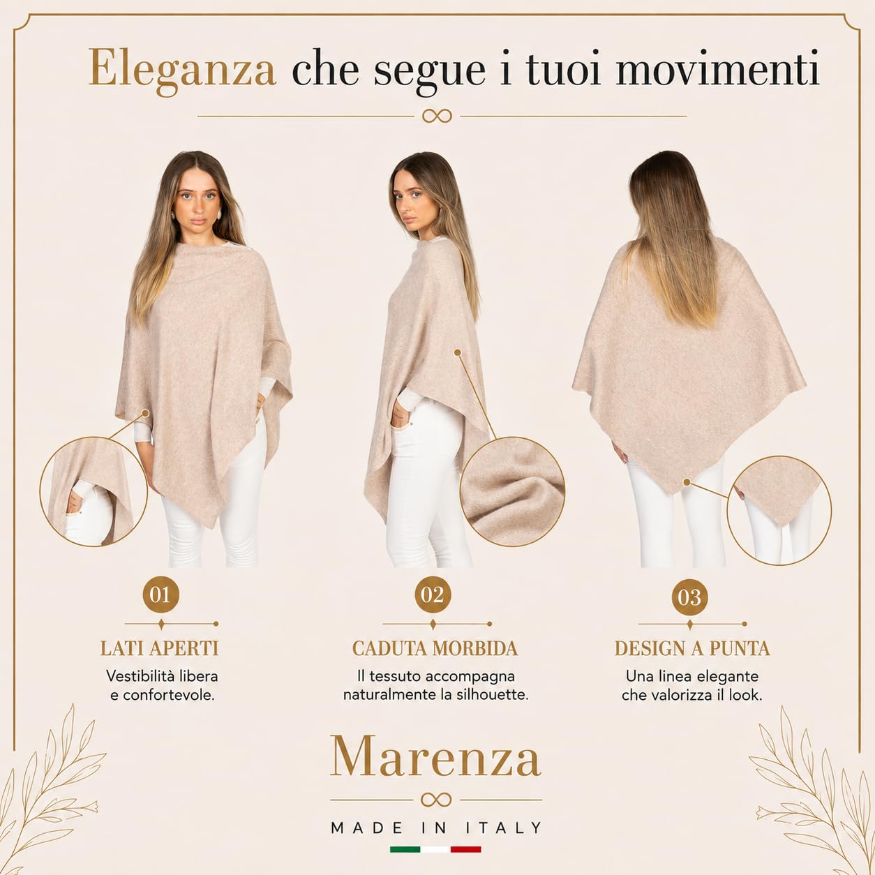 Poncho de mujer de mezcla de cachemira, fabricado en Italia, capa elegante con lana y seda, ligero, cálido y suave, para otoño e invierno