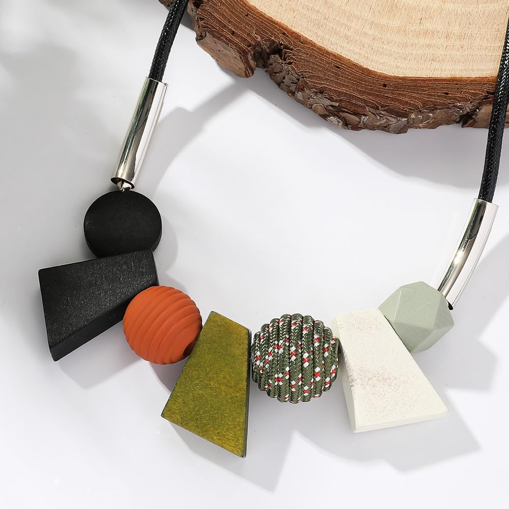 Chunky Geometric Round Beaded Choker Necklace for Women,Vintage Bohemian Colored Resin Statement Necklace,Funky Party Jewelry Accessories Gift - Image 5