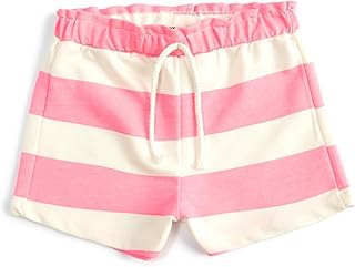 شورت قطن برباط سحب للبنات بعمر 7/8 سنوات من كوتون، بينك مخطط