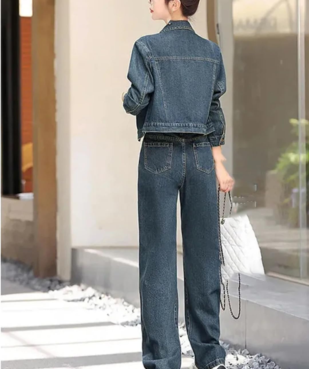 Womens Office Denim Suit High Waist Cargo Pants And Denim Jacket Spring Summer Workwear Set