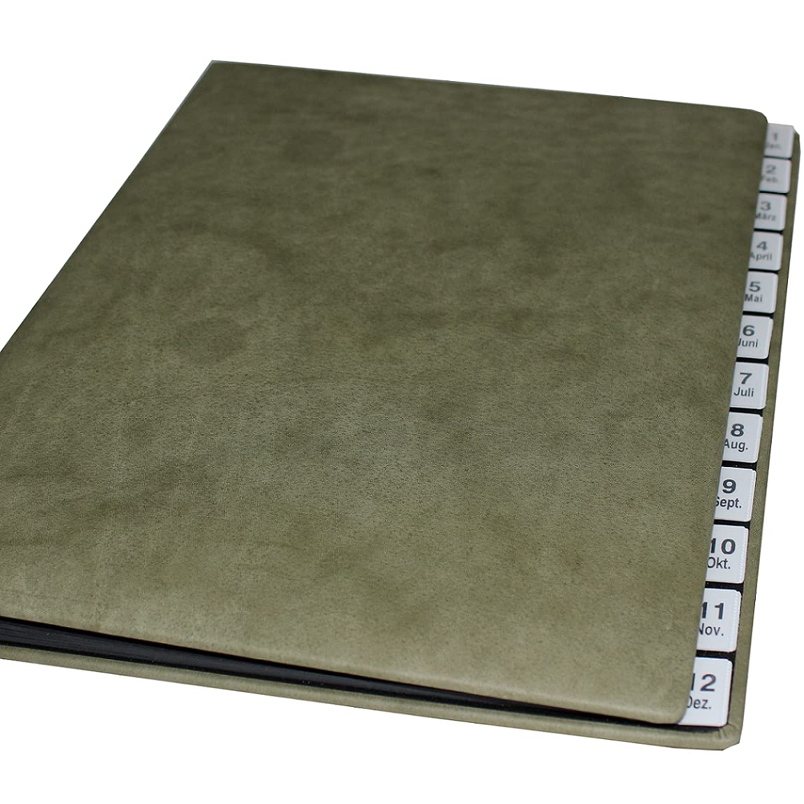 Raccoglitore in Nappa Verde, Porta Documenti, Archivio Documenti con Registro 1-12 (Gen.-Dic.) in Copertina Morbida