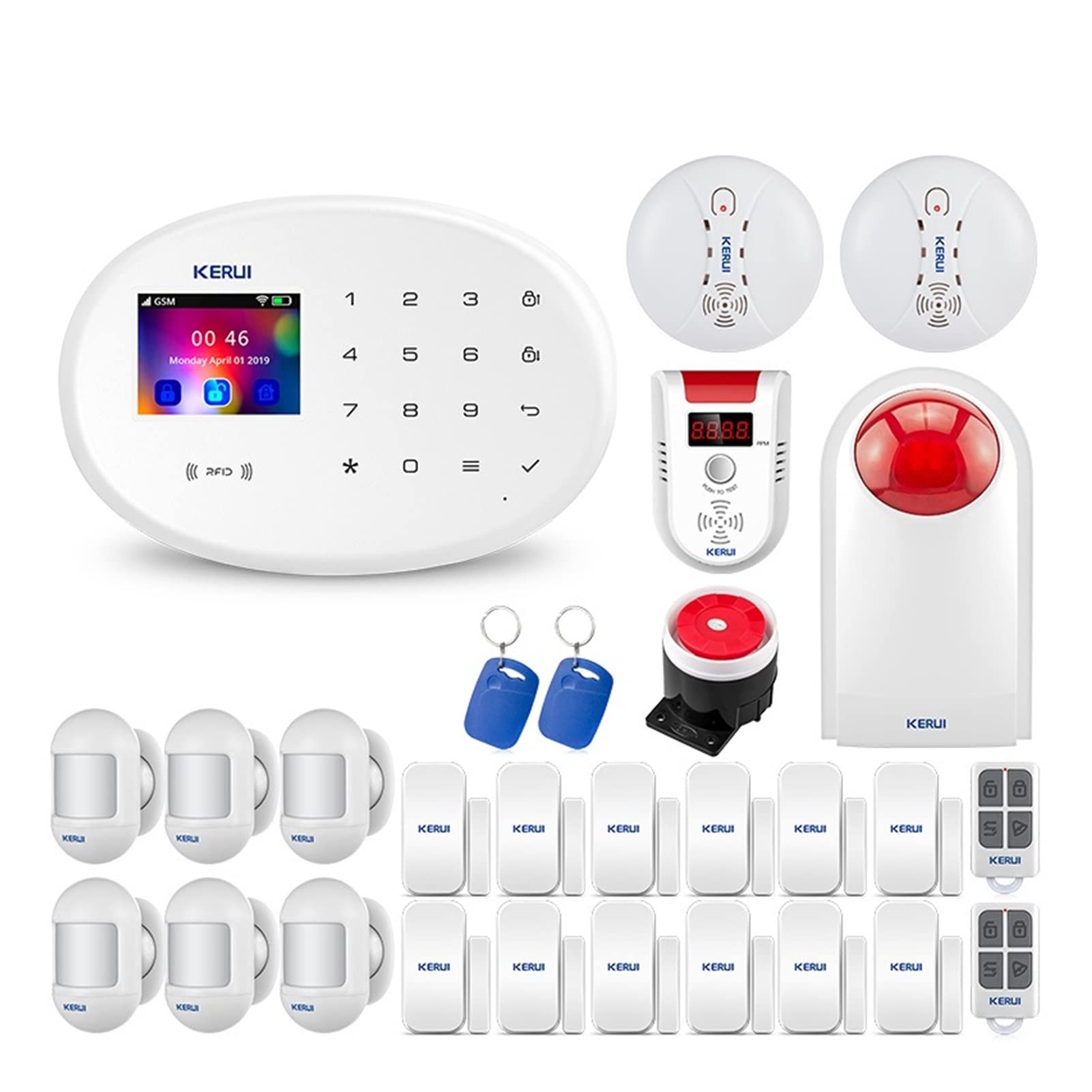 W20 4G WiFi GSM System alarmowy Bezpieczeństwa Tuya Smart Home 2,4 cala Tft. Panel dotykowy Aplikacja Kontroluj detektor dymu włamywacza Szybki montaż(KIT1)