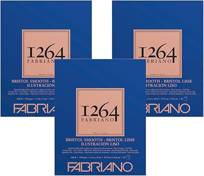 Fabriano 1264 Bristol Smooth Pad, 11" x 14", Glue Bound, 100 lb., 3-Pack