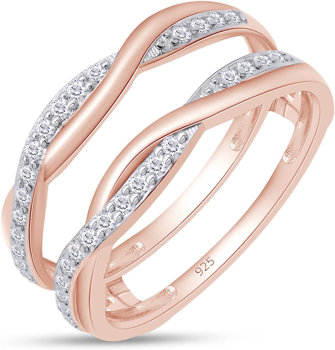 SAVEARTH DIAMONDS 1/4 ct t.w Round Cut Lab Created Moissanite Diamond Criss Cross Infinity Ring Guard Enhancer For Women In 14K Gold Over Sterling Silver (D Color, VVS1 Clarity 0.25 Cttw)