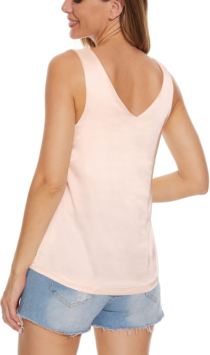 Miqieer Women's V Neck Silk Sleeveless Blouse Casual Loose Fit Satin Cami Tank Tops - Image 5