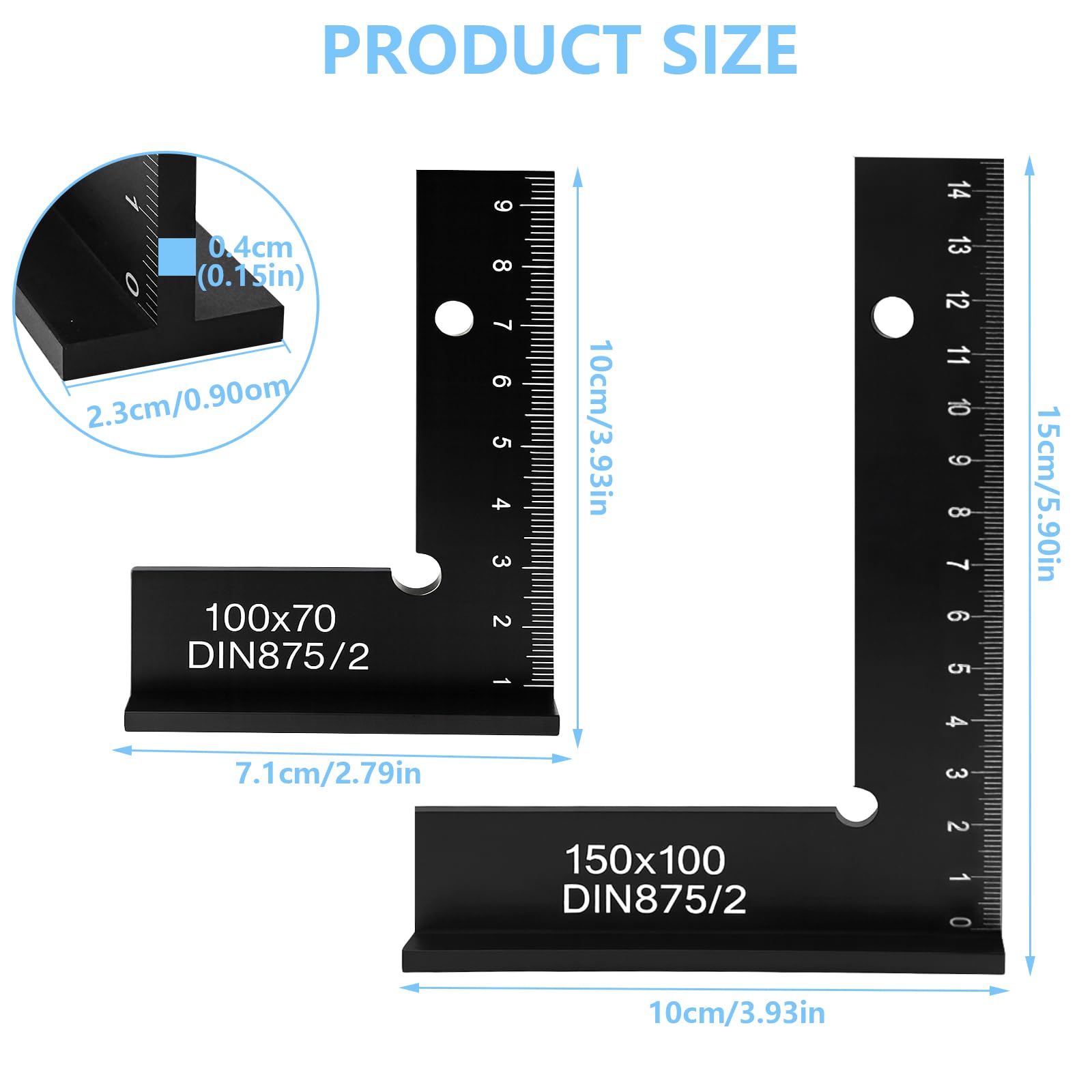 2 Piezas Escuadra Carpintero,Ángulos de Cerrajero,Escuadras Carpintero Metalicas para Trabajos Precisos en Construcción Metálica y Taller (150mm*100mm+100mm*70mm)