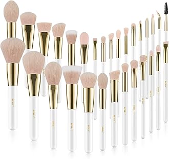 BEILI Makeup Brushes 30Pcs Professional Makeup Brush Set Premium Pink Vegan Synthetic Kabuki Foundation Blending Brush Face Powder Blush Concealers Eye Shadows Make Up Brush Set (White/Rose Golden)
