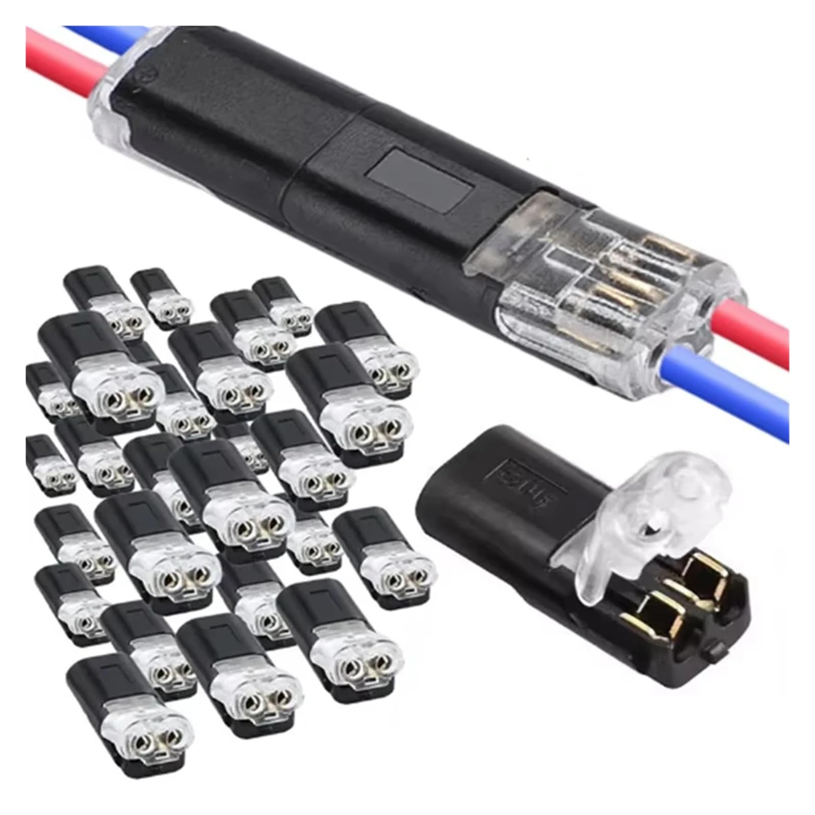 Lot de 100 connecteurs enfichables à double fil avec boucle de verrouillage, bloc de terminal rapide étanche à 2 voies pour câblage de voiture, pinces de câble 18-22 AWG pour automobile, moto, marine