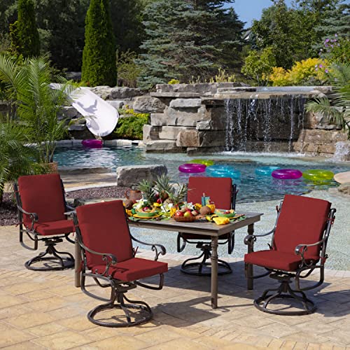 Image of Arden 4-Pack Outdoor Patio Dining Chair Cushion, 20 x 44, Rain-Proof Seat Pad, Fade-Resistant Outdoor Cushion Ruby Red Leala