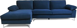 Peciafy 2 Seats L-Shaped Sectional Velvet Sofa for Living Room Modern Futon Sofa with Metal Legs, Left Hand Facing Chaise,...