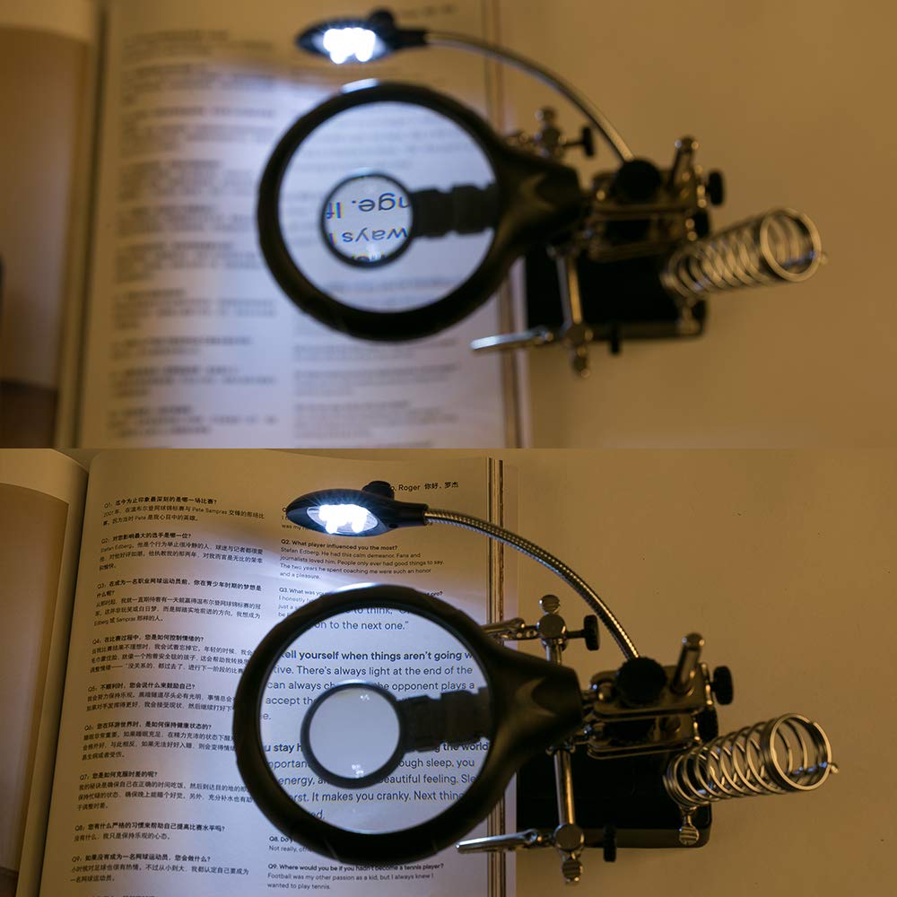 Stazione di saldatura con luce LED, ingrandimento 2,5x, 7,5x, 10x, morsetti di supporto regolabili, clip a coccodrillo per montaggio e riparazione elettronica