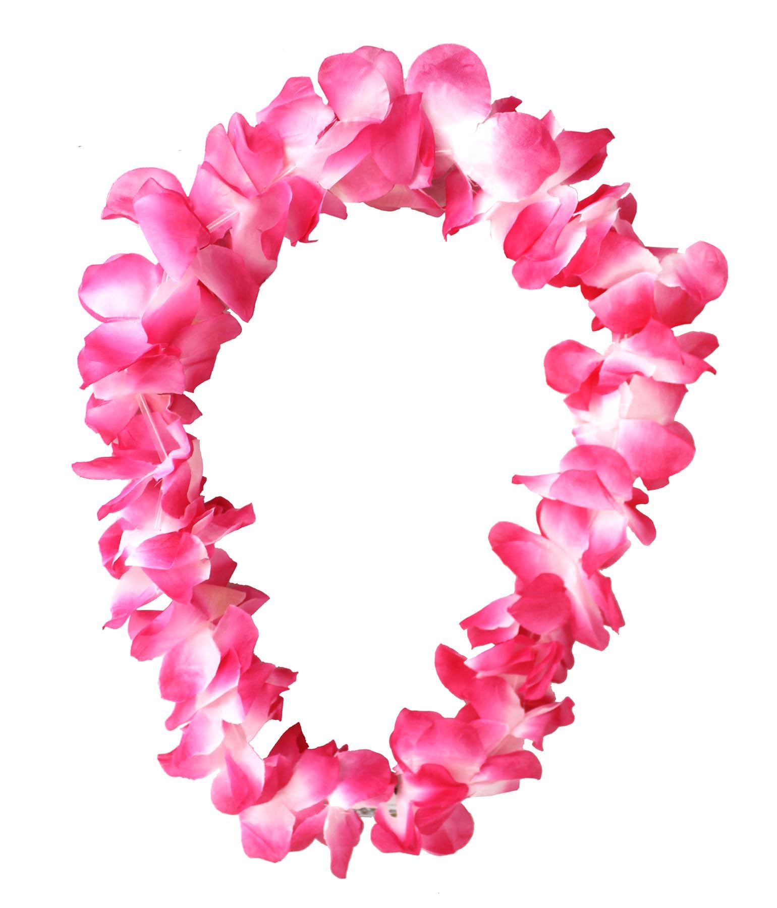 Hawaiian Lei Flower Necklace - Pack of 24 - Deluxe Thick Pink Flower Necklace - Flower Garland Hawaii Hula Beach Party Fancy Dress Accessory
