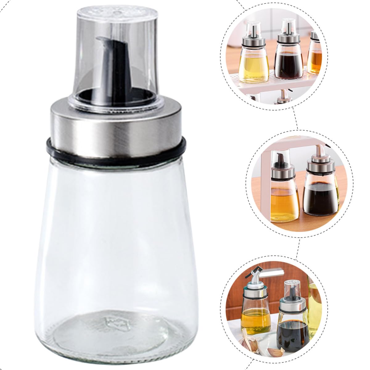 Lot de 3 Bouteilles en Verre pour Condiments, Distributeurs D'huile et Sauce Soja Bouchons en Silicone, Cuisine et Présents de Pendaison de Crémaillère