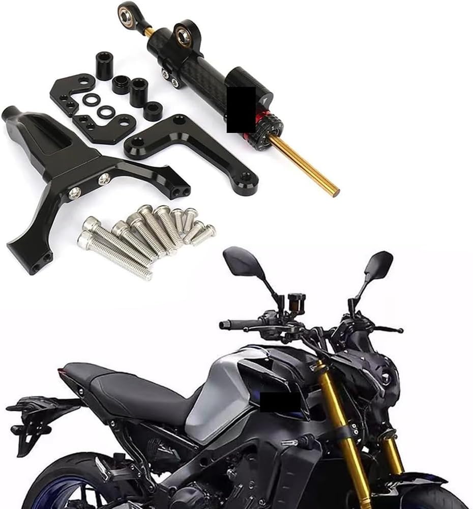 Handlebar stabilizer Motorcycle Steering Damper Bracket Stabilizer Support For YAMAHA For MT-09 2024 2025 stable Prevent shaking moto Anti-sway (black and Titanium ruler)