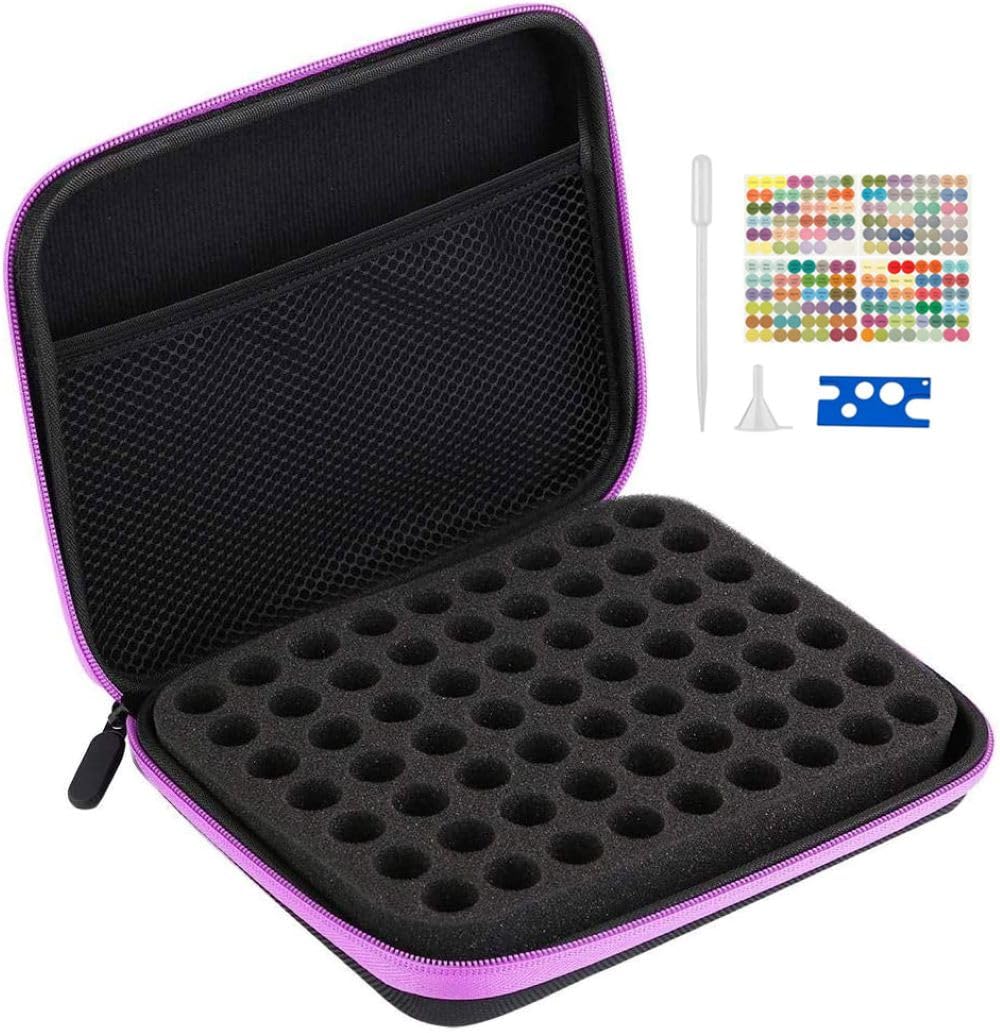 Rigute 63 Bottle EVA Essential Oils Organizer - Holds 1-3ml Bottles, Storage Holder Carrying Case, Traveling Bag with Foam Insert