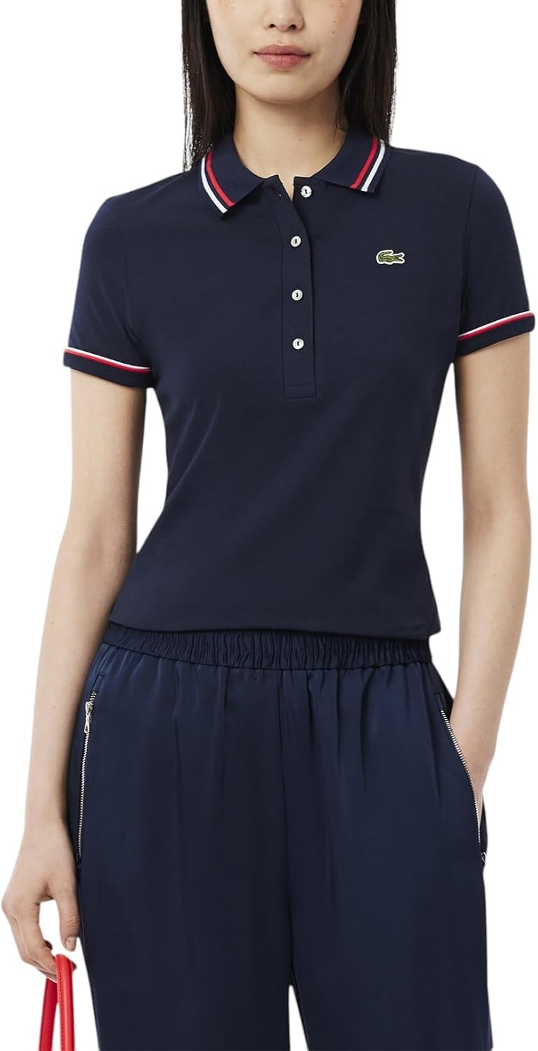Lacoste Womens Seasonal Short Sleeve Slim Fit Contrast Collar & Sleeves Polo