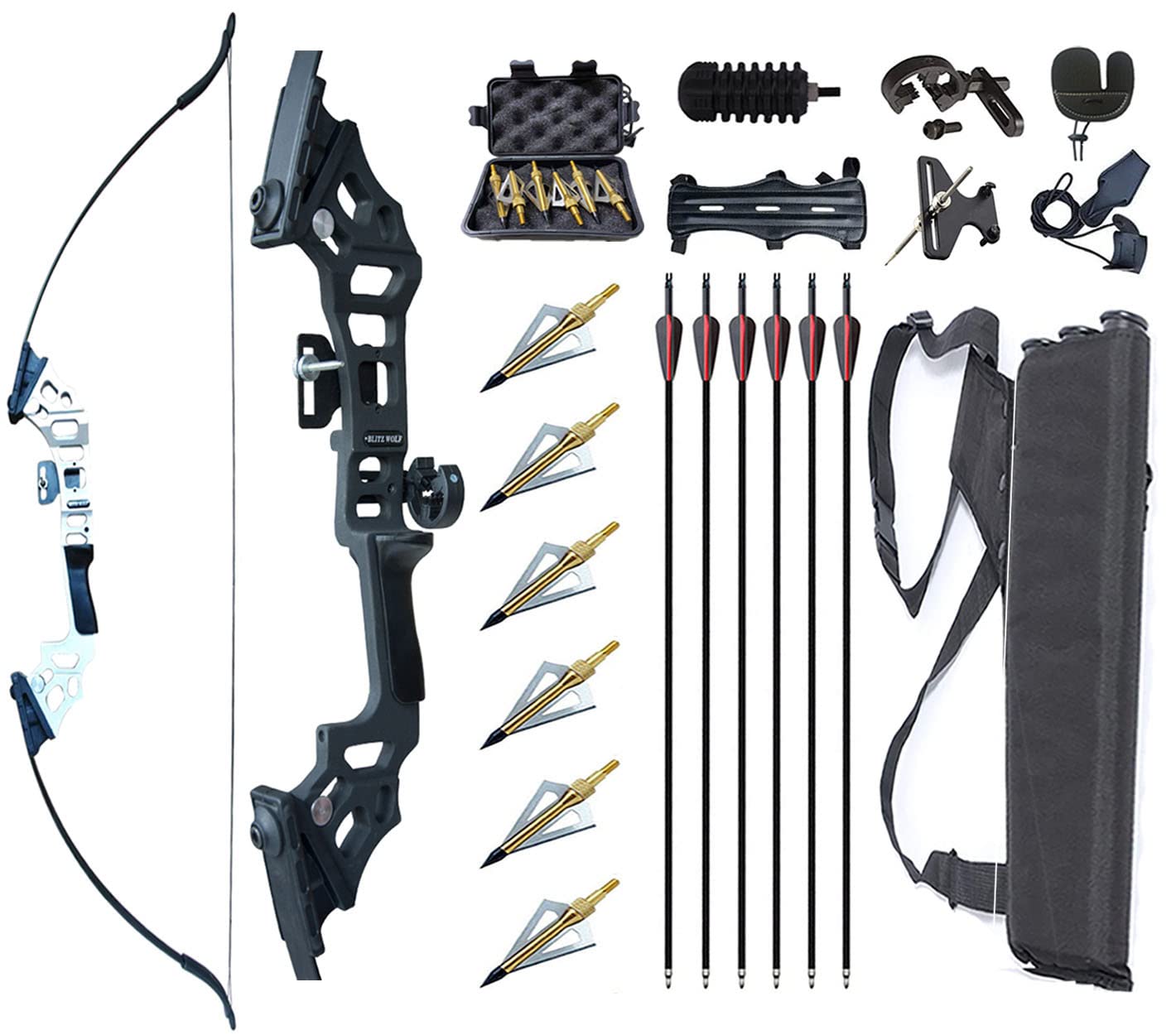 Archery 51" Takedown Recurve Bow and Arrows Set for Adults Right Hand Longbow Kit Metal Riser for Beginner Shooting Practice (Silver 40lb)