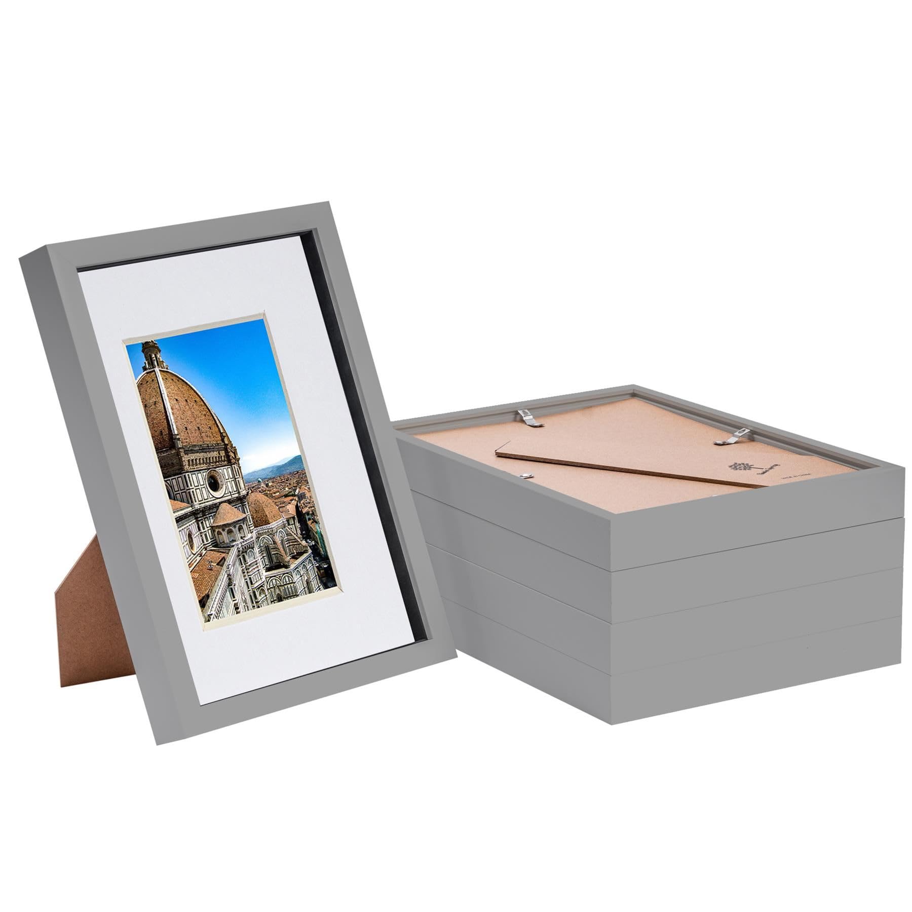 Nicola Spring Grey 3D Shadow Box Frames - A4 Frame (20X30cm) - A5 Mount (14X21cm) - Pack Of 5 - 3D Photo Box Picture Portrait Display Case Wedding Crafts