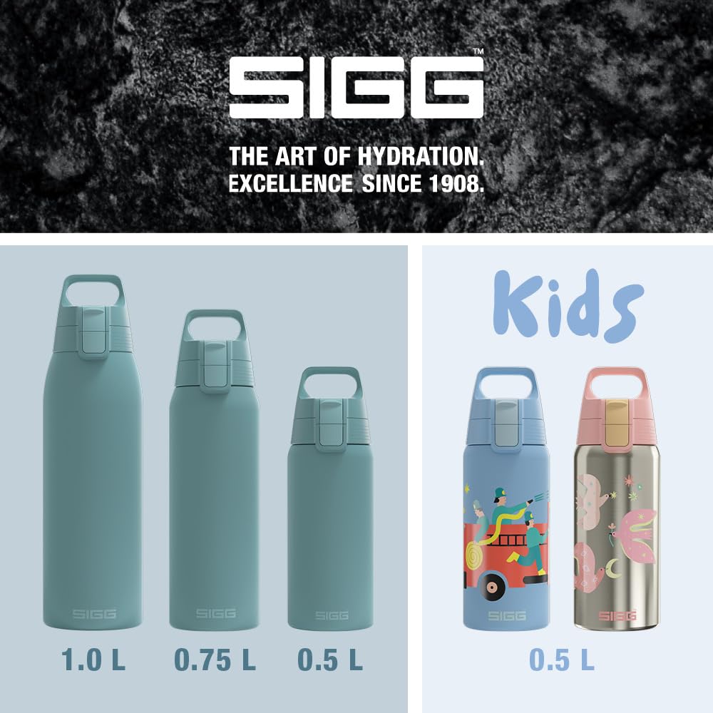 SIGG - Borraccia isolata - Therm One Morning Blue - Bevande gassate - A prova di perdite - Lavabile in lavastoviglie - Senza BPA - 90% acciaio inossidabile riciclato - Grigio-blu - 1,5L