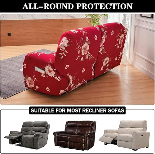 Vista 27 de Fundas elásticas para sofá reclinable, 8 piezas, de elastano, suave, estampadas, fundas para sofá reclinable, protector de muebles con bolsillo Rojo