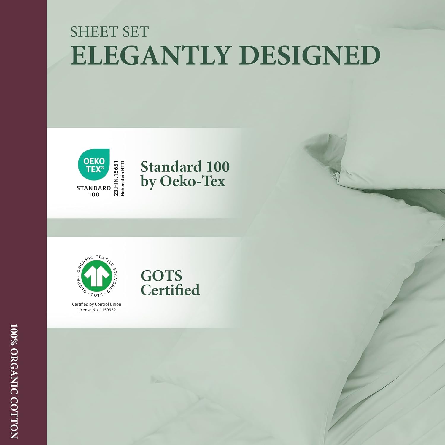 Ashton Sheets 100% Organic Cotton Sheets Queen Size - 4 PC Organic Cotton Queen Size Percale Weave Sheet Set, Soft, Cooling, Crisp & Breathable, 16" Deep Pocket Hotel Quality Bedding Set - Sea Foam - Image 5