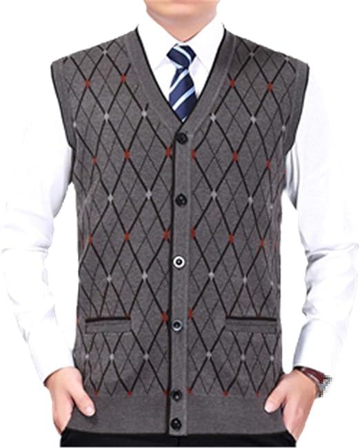 Men Knit Vest Buttons Down Basic Sweater Casual Argyle V Neck Cardigan