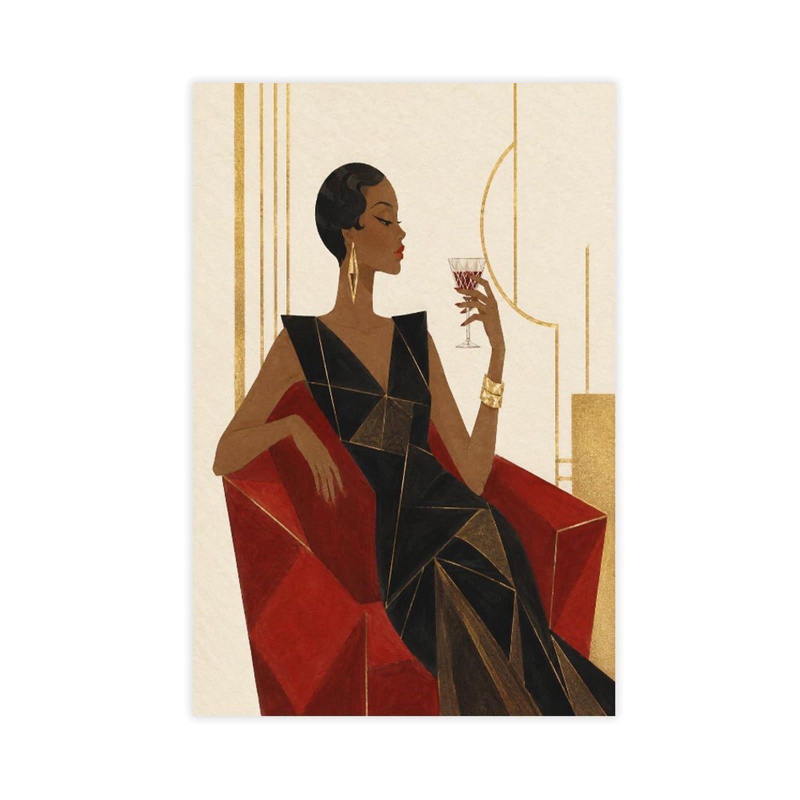 W7c8u2x3 Unframe-Style-6 Elegant Woman With Wine Canvas Wall Art, Red Chair Studio