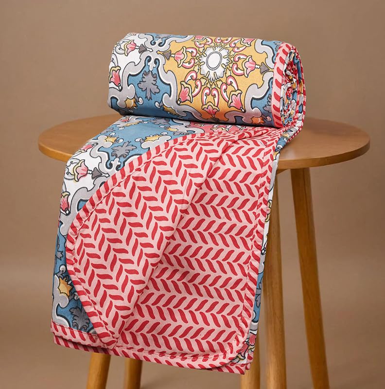 VAS COLLECTIONS Pure Cotton 120 GSM Reversible Soft Lightweight Printed Single Bed Blanket/AC Dohar/Skin Friendly Dohar-152 x 225 cm - Pink & Blue