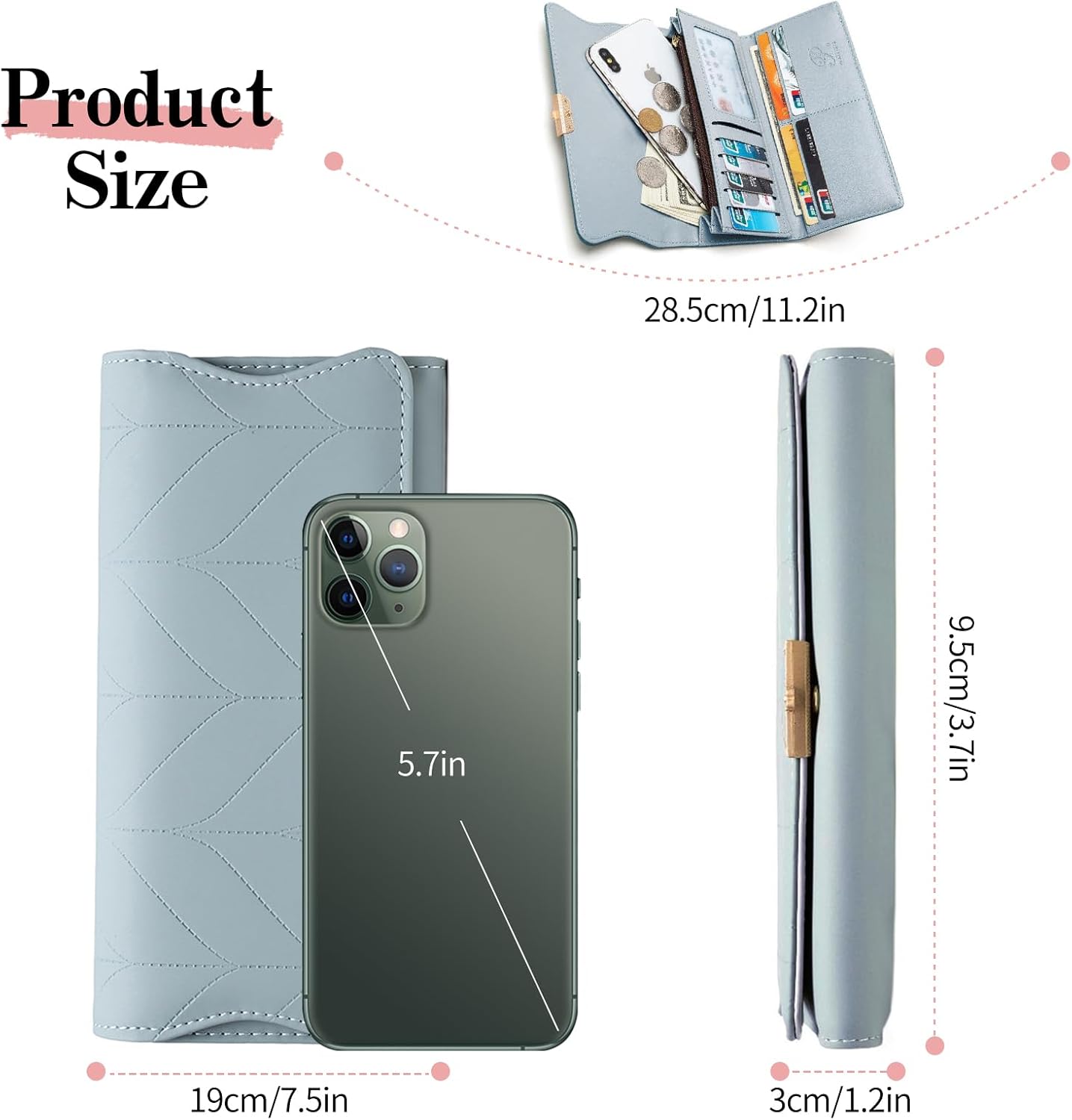 Leather Wallet for Women Trifold Womens' RFID Blocking Wallet Card Holder Purse Clutch with Zipper Coin Pocket,Light Blue - Image 5