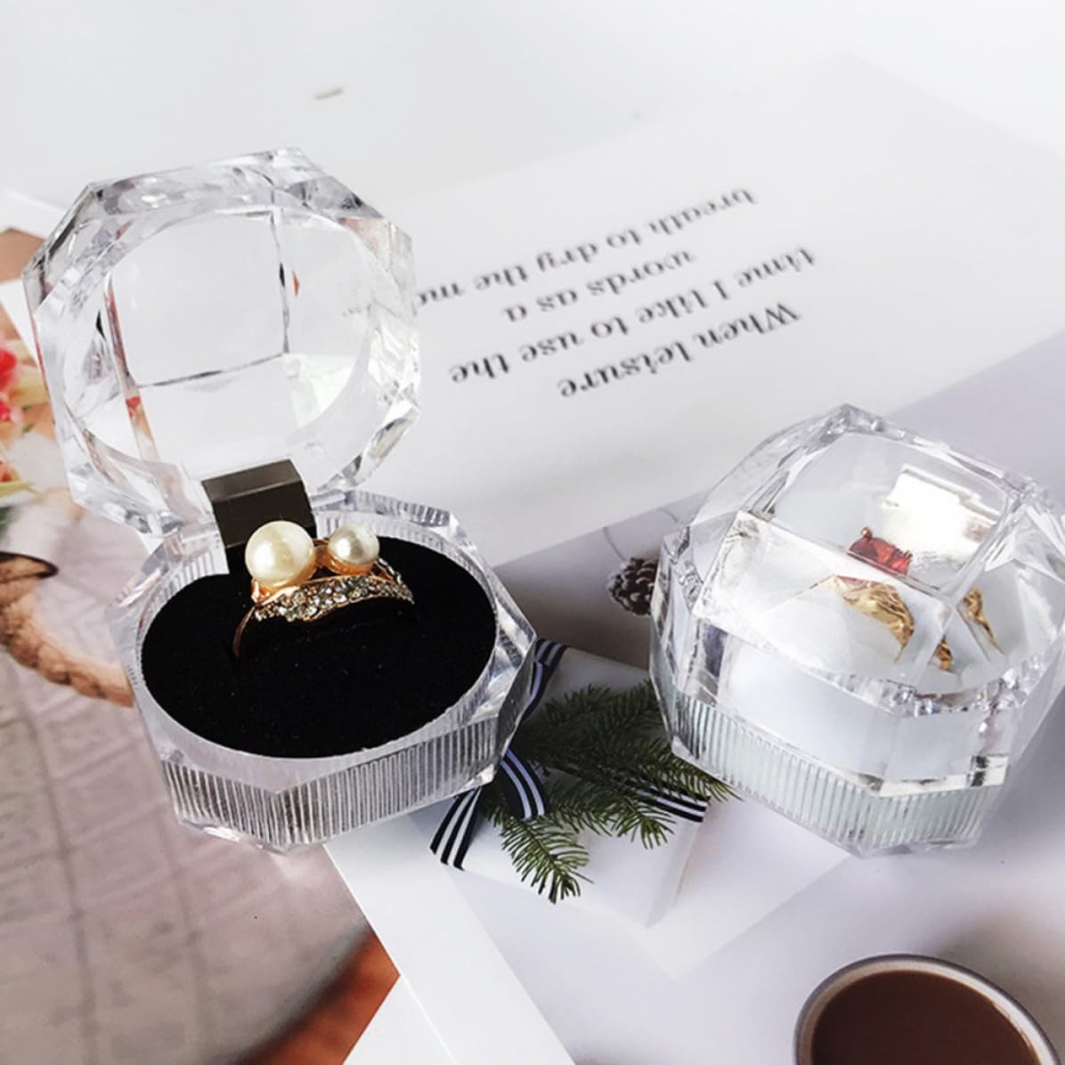 20pcs Octagonal Acrylic Crystal Jewelry Box Rings Display Case Xmas image 2