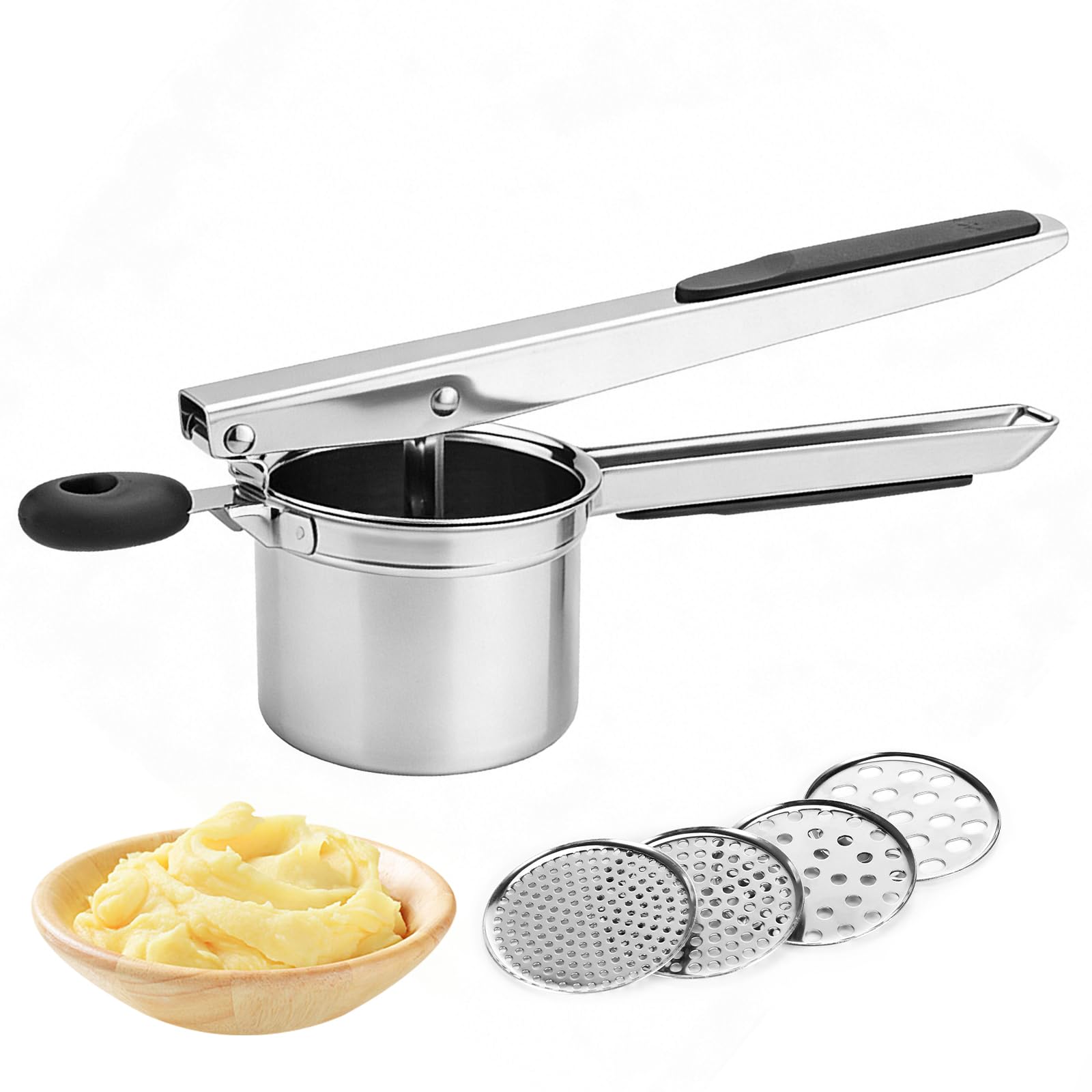 Exsink Kartoffelpresse, Spätzlepresse Edelstahl, Spagettieis Quetsche | Spaghettieispresse mit 4 Austauschbare Sieb,Spagettieis Quetsche,Spaghetti Eispresse für Kartoffelpüree,Gemüsebrei,Obstsäfte