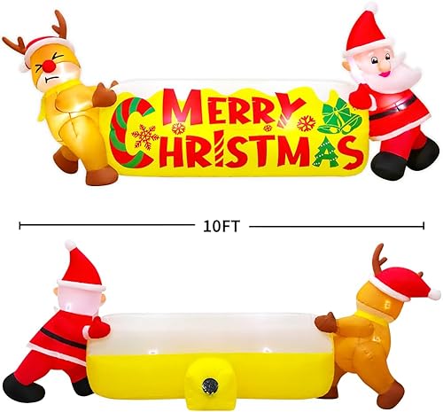 Miniatura 5 de KOOY Reno inflable de Papá Noel de 10 pies con pancarta de Feliz Navidad, decoración inflable de Navidad, decoración de patio, luz LED para fiestas,