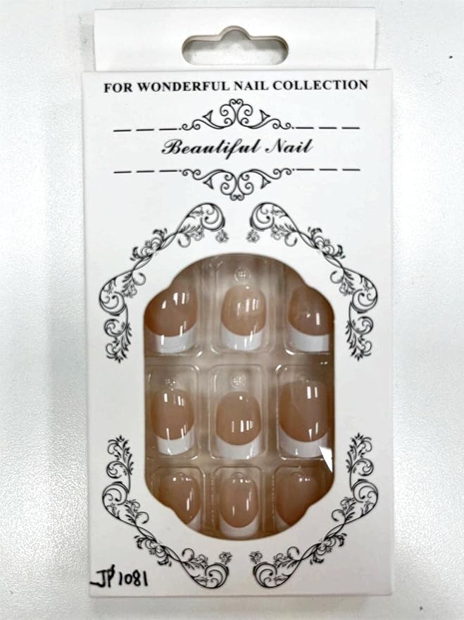 24 pcs Short French False Nails White French Press on Nails Fake Nails