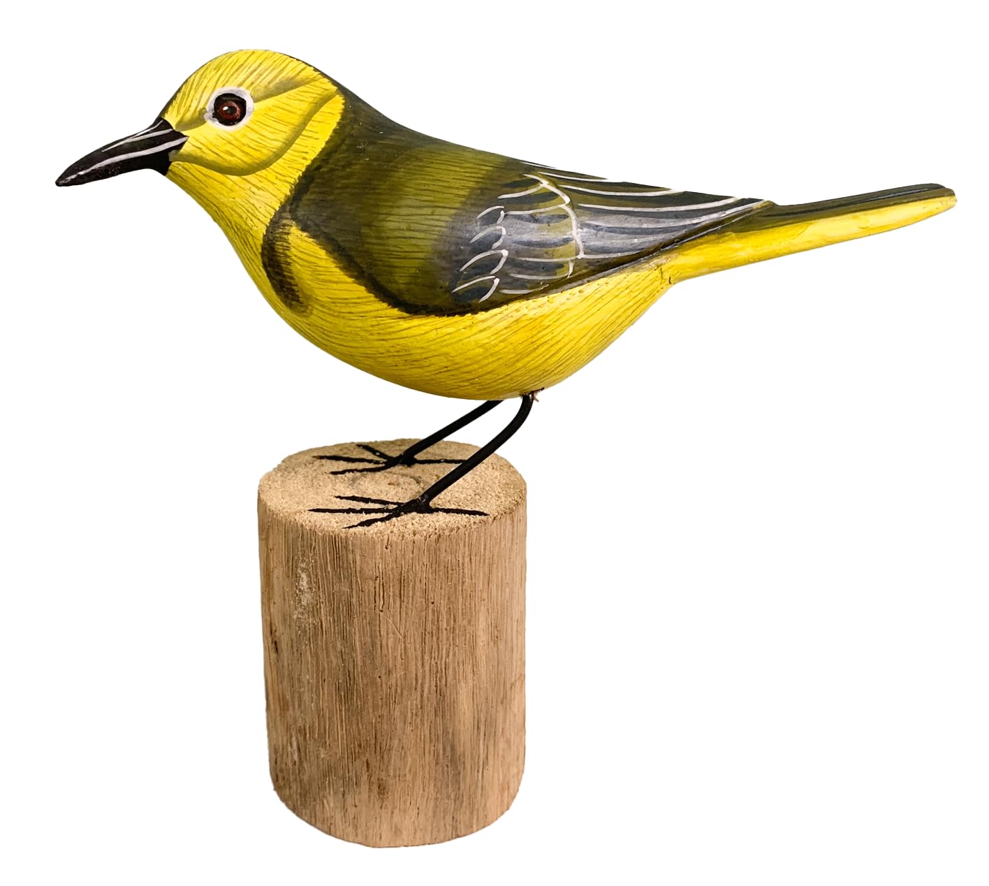 My Family House Hand Carved Wooden Bird Collection, Fair Trade, Natural Wood, Hand-Painted Decorative Sculptures with Natural Wood Base, Indoor Home Decor (Wagtail)