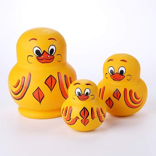Miniatura 7 de 10 piezas de pato amarillo de madera hechas a mano rusas muñecas de anidación de juguetes, lindos animales encantadores Matryoshka apilables muñecas