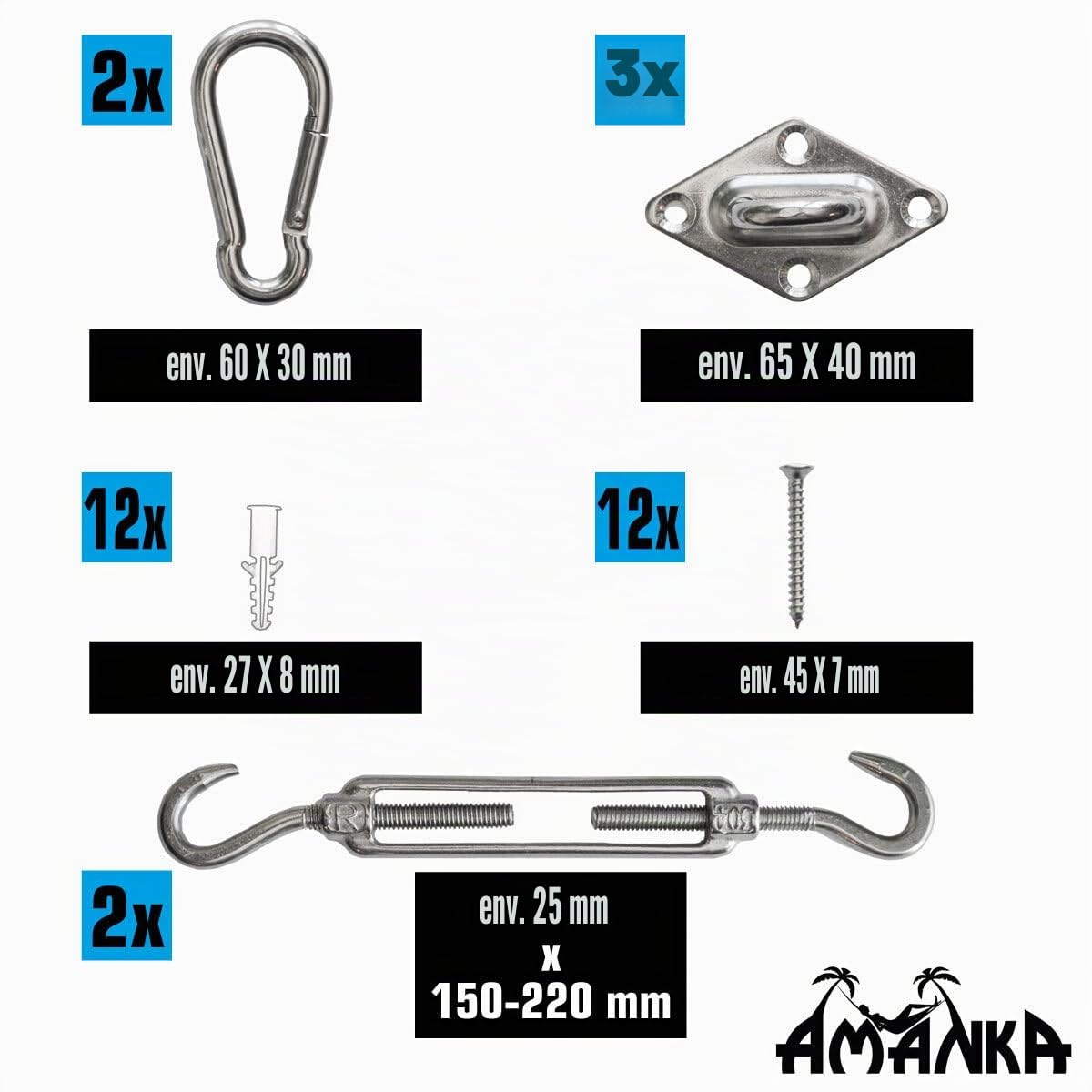 AMANKA 4,2x4,2x6 Voile d'Ombrage Rectangulaire Respirante - Toile de Jardin avec Fixation Acier INOX