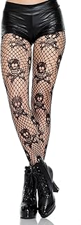 Skull and Crossbones Pattern Fishnet Pantyhose, Black - Buy now