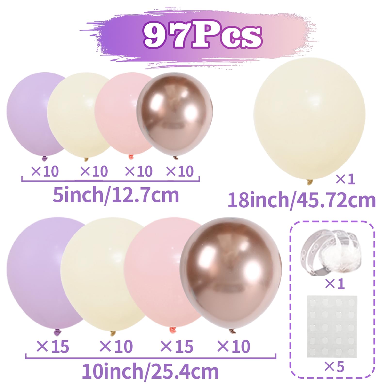 Kit Arco Palloncini Rosa Viola, 97pz Ghirlanda Palloncini Viola Rosa Pastello con Palloncini Lilla Palloncini Oro Rosa Bianco per Decorazioni Compleanno Baby Shower Battesimo Nascita Bimba Matrimonio