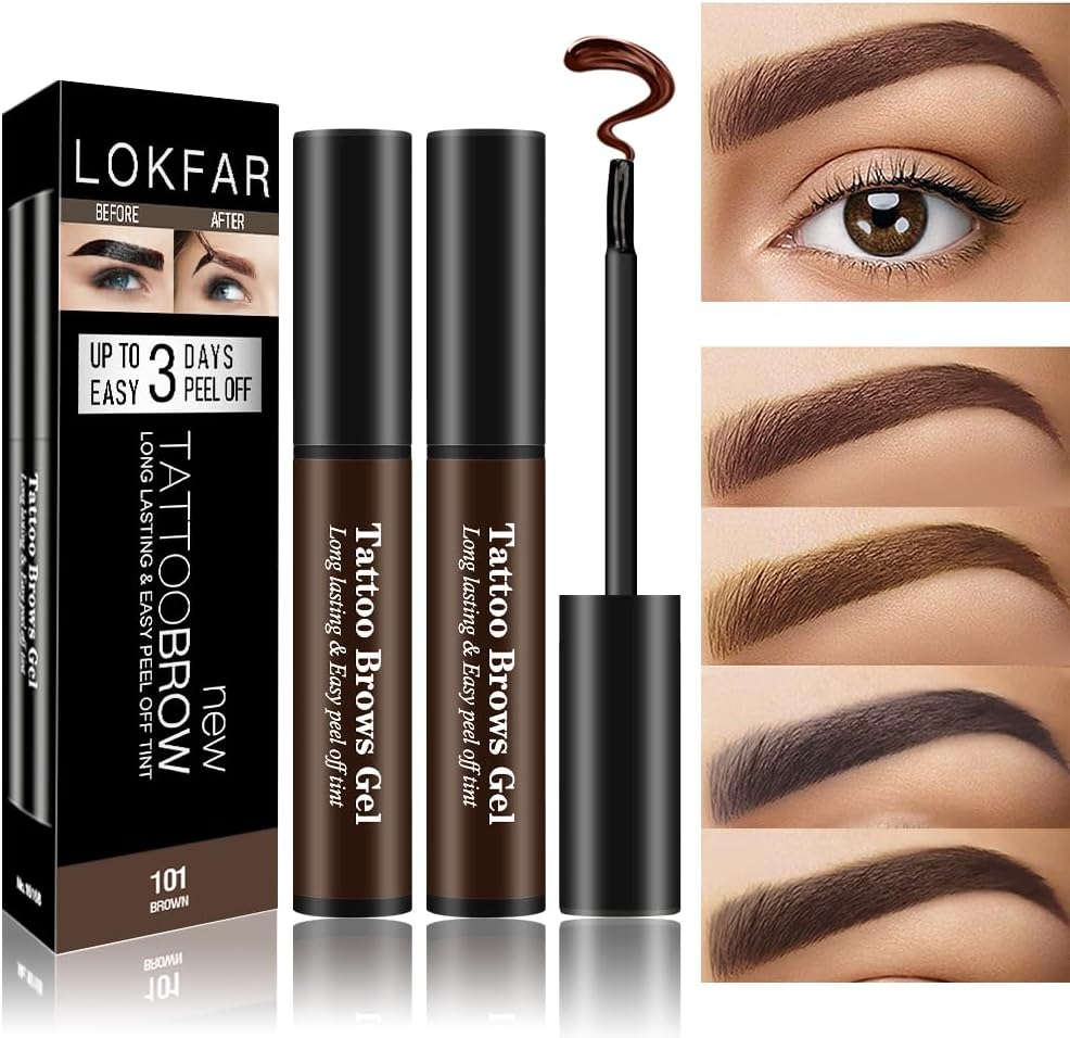 2 Pcs Peel Off Eyebrow Gel Set, Natural Color Eye Gel Long-Lasting Waterproof Brow Tattoo, Easy Peel Off Brow Makeup - Up To 3 Days (Brown)