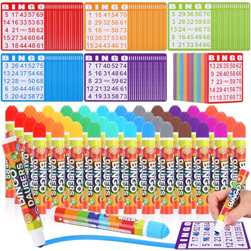 Crtiin 148 Pack Game Cards and Dot Daubers Set Includes 100 Bingo Cards and 48 Dot Markers Supplies Calling Card Set for Kids Preschool Children, Large Groups, Family Gathering Activity, Game Night by Crtiin - Used condition - US$29.56