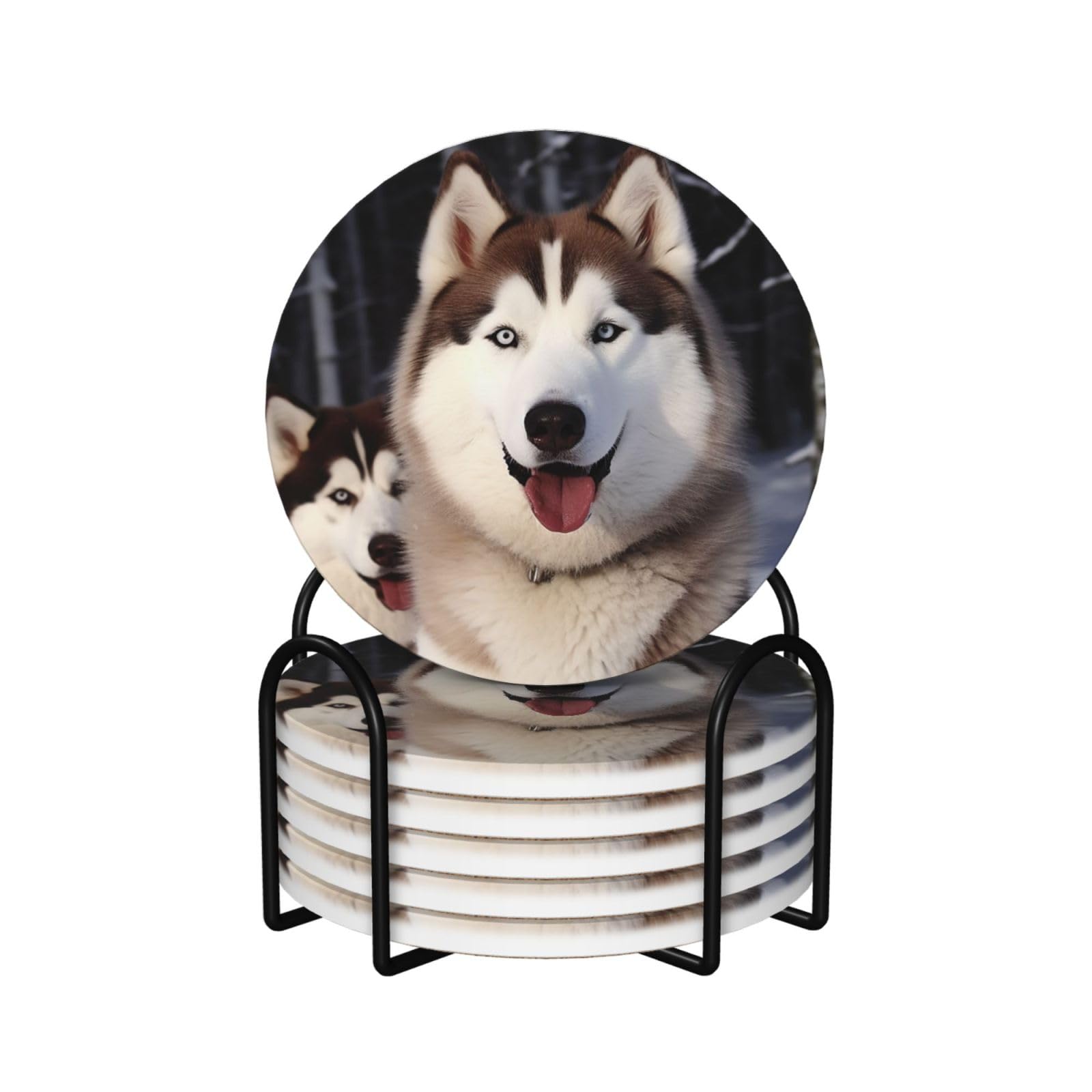 Dessous de verre Huskies anti-tache en céramique absorbante pour table basse