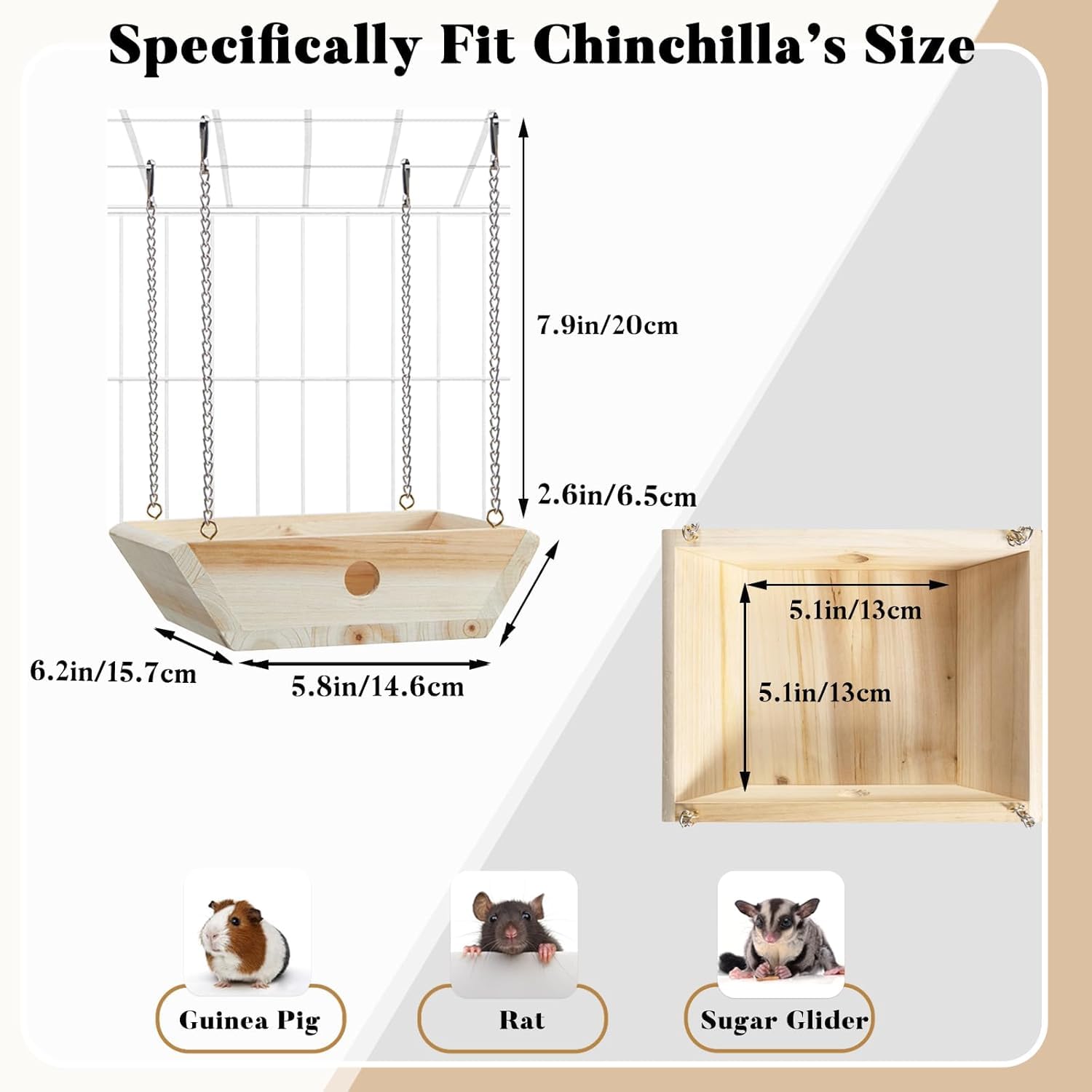 Natural Wood Chinchilla Hammock for Cage Swing Chinchilla Bed Hanging, Wooden Chinchilla Toys and Cage Accessories - Image 2