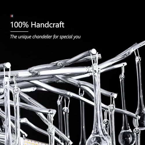 Miniatura 2 de Lámpara de araña de cristal de gota de lluvia plateada de 31.5 pulgadas, lámpara colgante de techo de lujo para sala de estar, vestíbulo, decoración