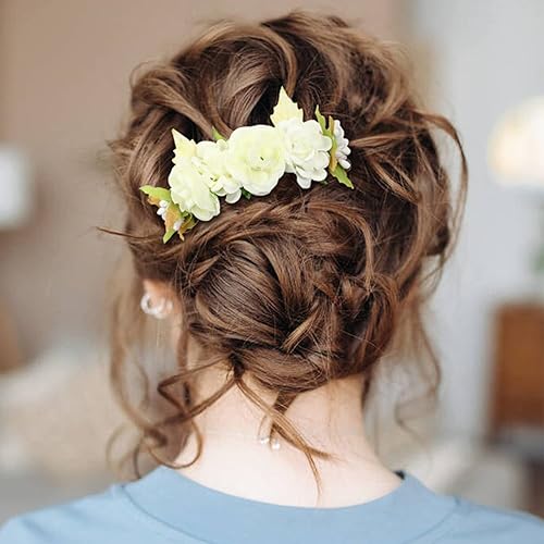 Miniatura 2 de Cinaci Paquete de 4 peines laterales de plástico con flores artificiales, clips para tocados de boda, horquillas para el cabello, pasadores, moño,