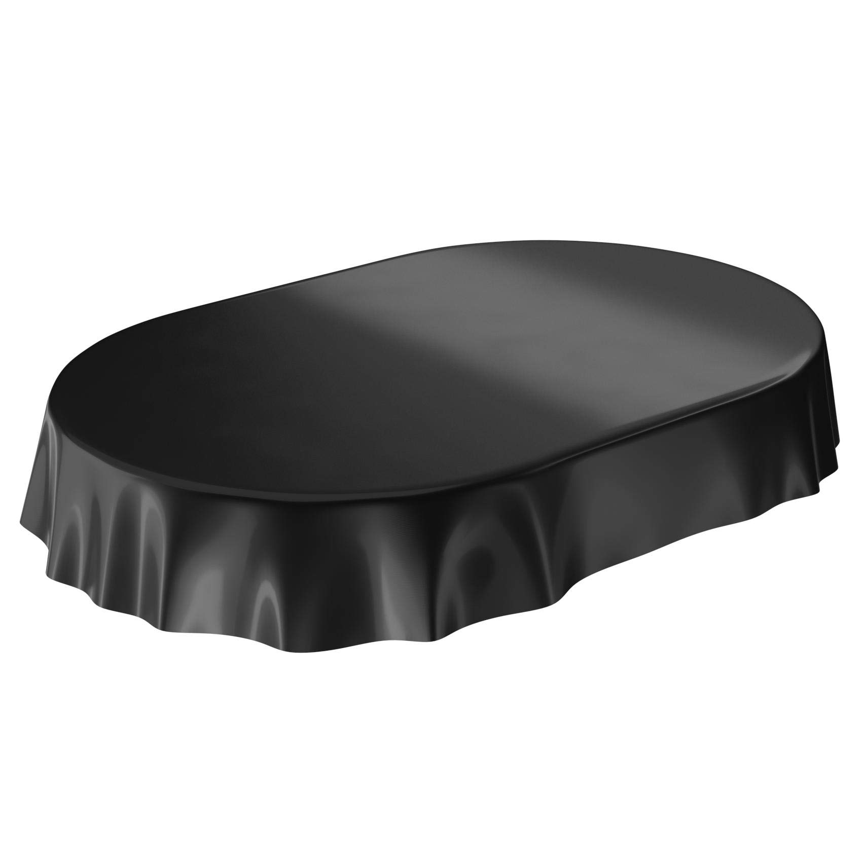 Anro Washable Tablecloth, Shiny Oilcloth, Monochrome, Wax Cloth, Black , Schnittkante Oval 140 x 180cm