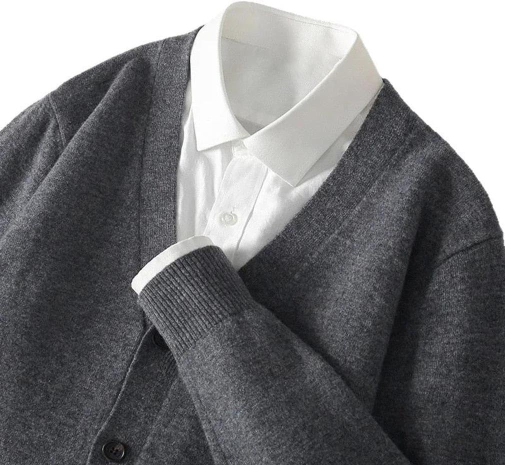 Men's Cashmere Cardigan V-Neck Casual Loose Sweater Business Casual Tops