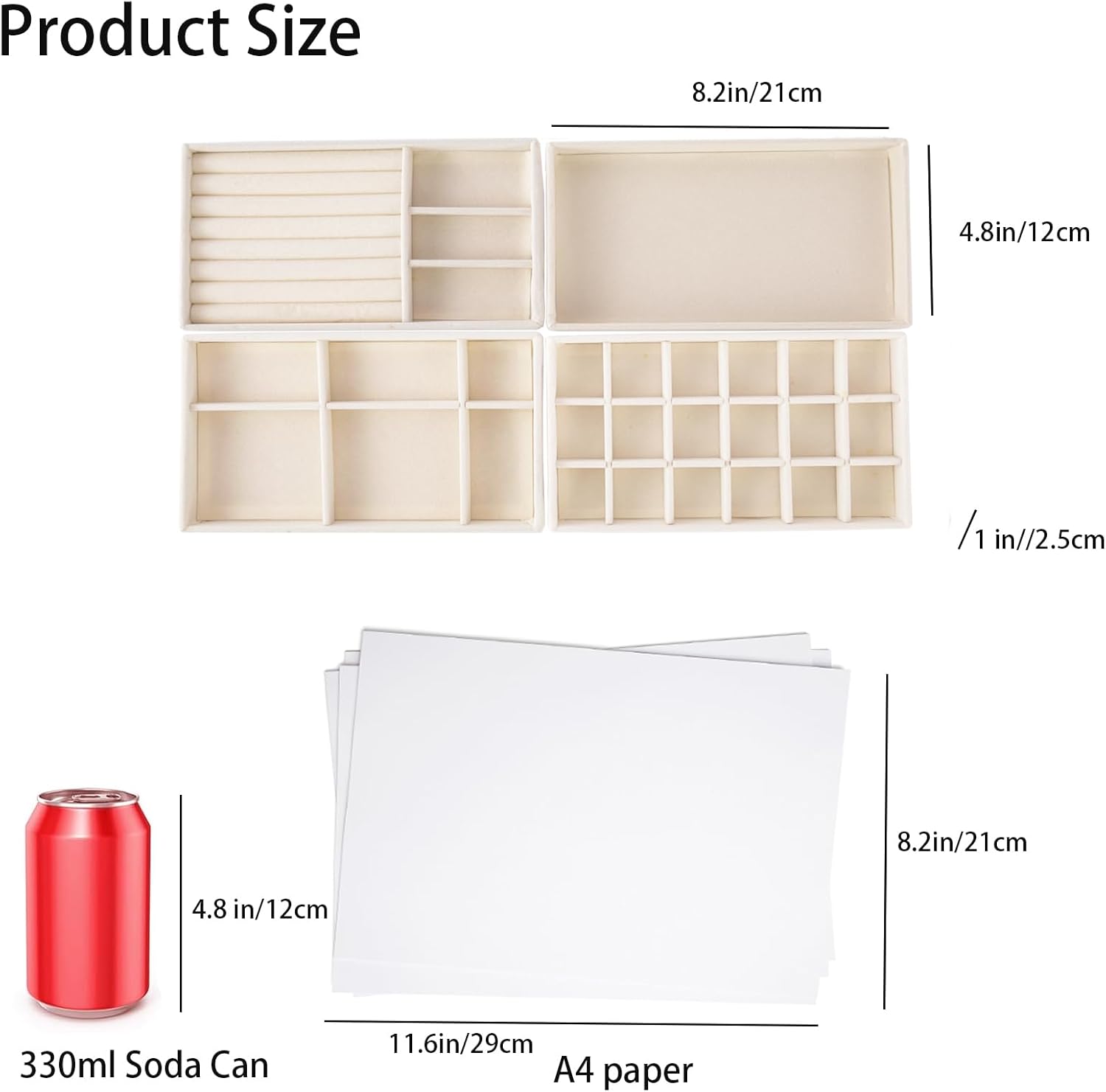 Velvet Jewelry Organizer for Drawer, Stackable Jewelry Storage Trays in Dresser, Small Drawer Inserts Display Case for Rings Stud Necklaces Accessories, Set of 4 - Image 3