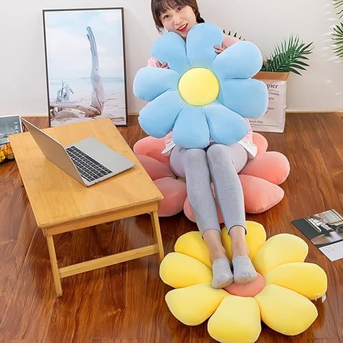 Miniatura 2 de Cojín de asiento de flor de margarita, almohada de lectura de flores suaves, cojín de felpa para respaldo de silla, decoración para niñas (azul,