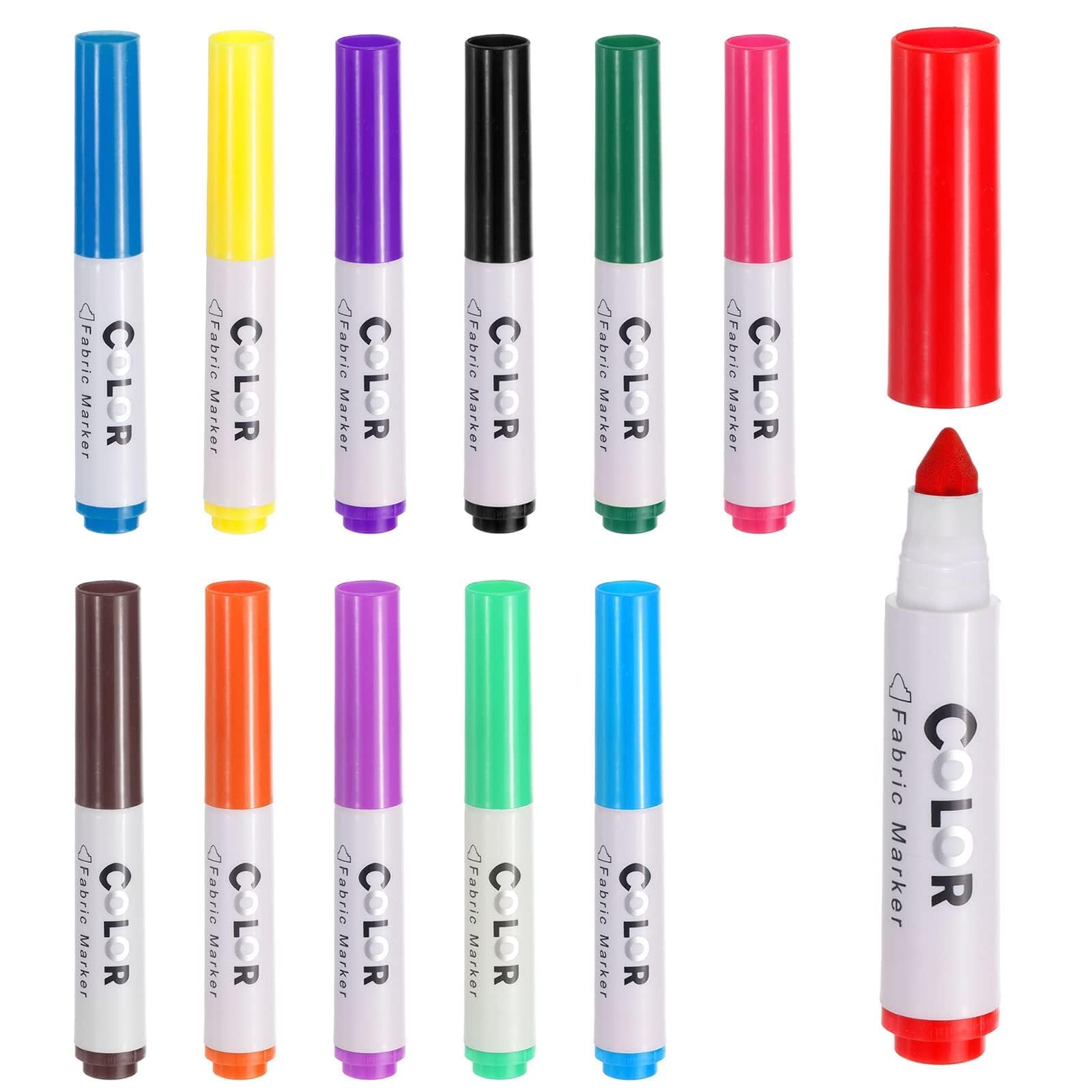 Jemey Fabric Pens, 12 Colors Fabric Markers Pen Set, Indelible Permanent Fabric Paint Pens Fine Point Fabric Markers for Fabric Decorating, Rocks Painting, Wood Marking, Mugs DIY or Other Craft