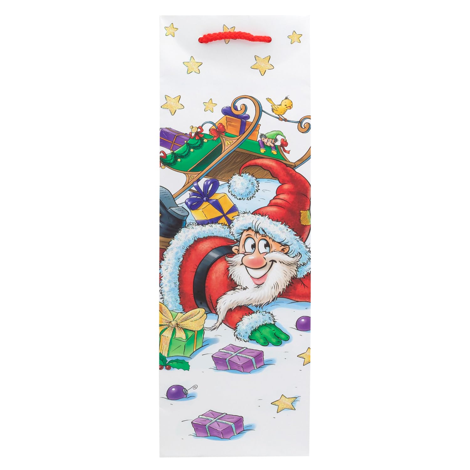 Idena 30346-12 - Torba na butelkę Santa, 12 sztuk, 12 x 36 x 9 cm, torby papierowe, torby na prezenty, torby świąteczne